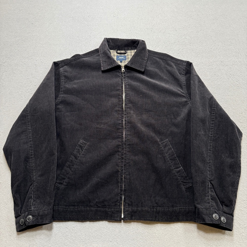 Vintage Bossini Corduroy Jacket Men's Large Black Plaid Lined Harrington Relaxed